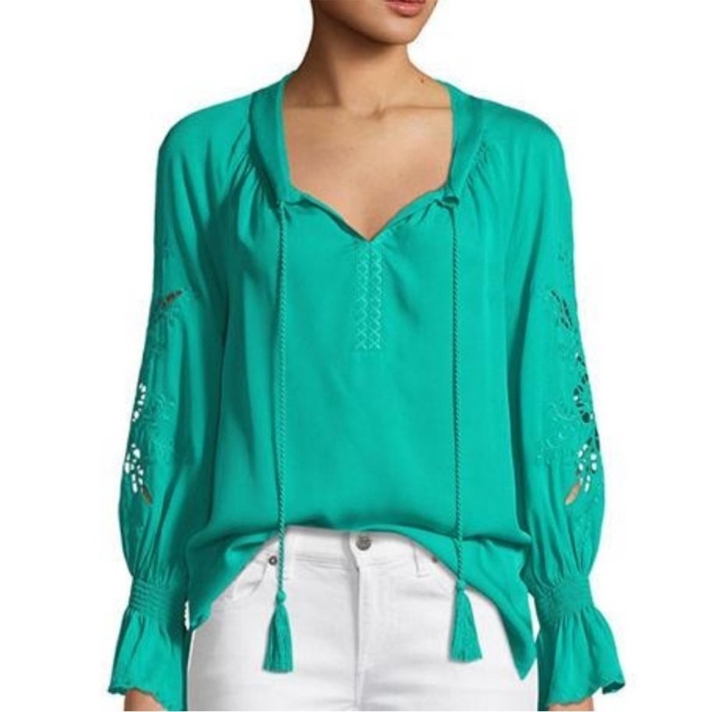 Kobi Halperin Peggy Silk Embroidered Lace Blouse Teal Blouse Sz Small